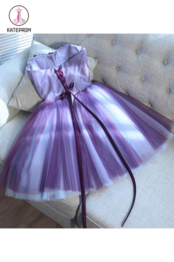 A Line Mini Sweetheart Homecoming Dress, Mini Strapless Juniors Homecoming Dresses KPH0345