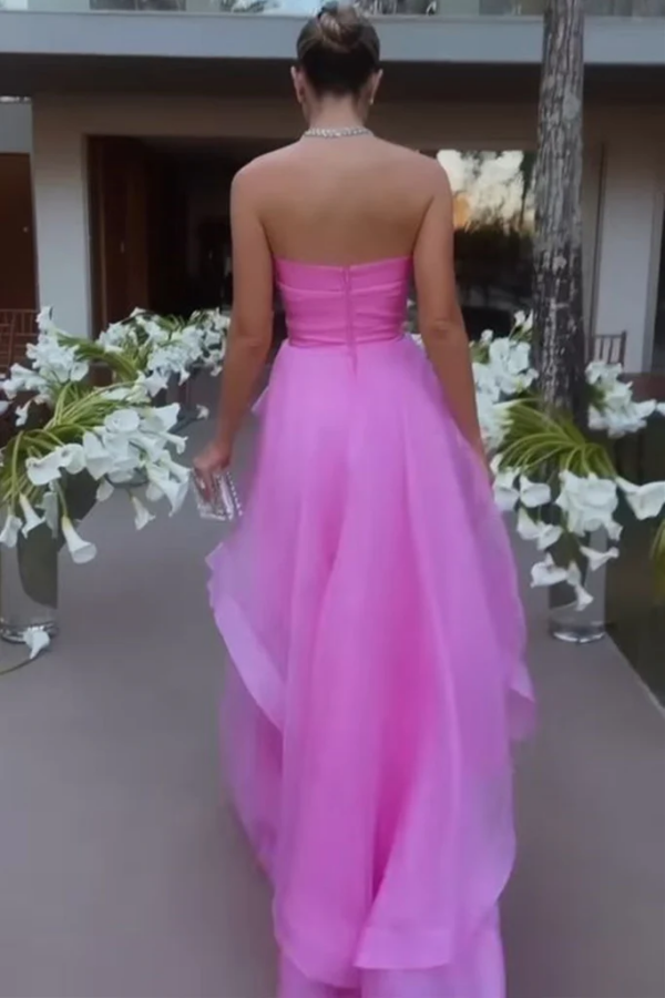 Elegant Strapless Layered Pink Prom Dresses Long, Strapless Pink Formal Graduation Evening Dresses KPP1744
