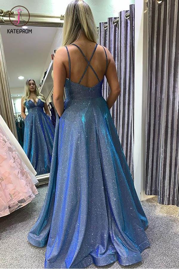 Hot Sexy A Line Spaghetti Straps Blue Long Prom/Evening Dresses KPP0967