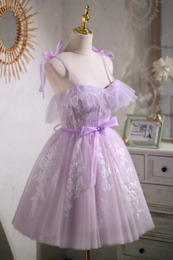Sweet Purple A line Short Prom Dress Homecoming Dress with Ribbon KPH0643