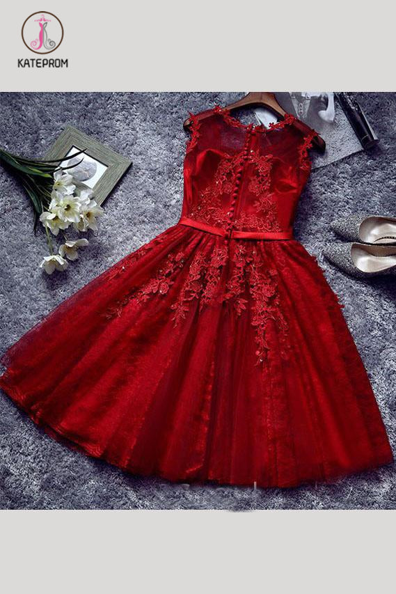 Beautiful Short Appliqued Tulle Cocktail Dress Homecoming Dress With Sash KPH0291