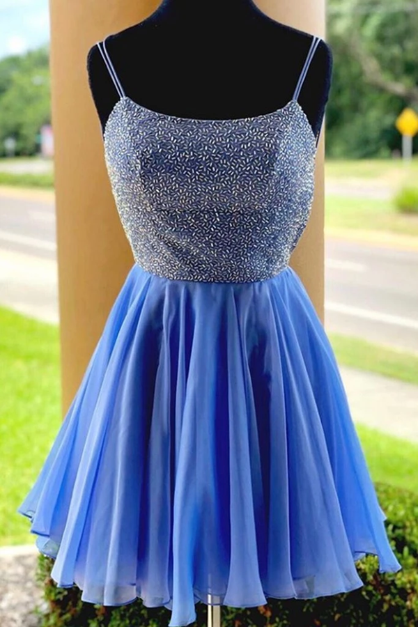 Spaghetti Straps Chiffon Homecoming Dresses with Beadings KPH0573