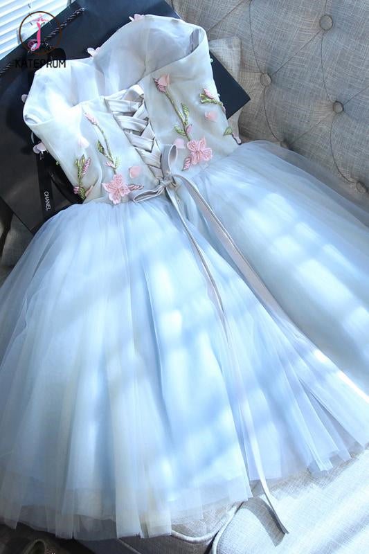 Beautiful Sweetheart Tulle Graduation Dress with Flower, A Line Strapless Cute Homecoming Dress KPH0350