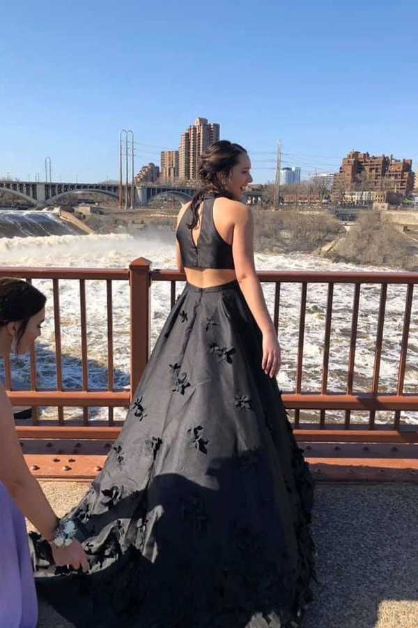 Beautiful Black Satin Prom Dresses Modest A Line Party Gowns KPP1461