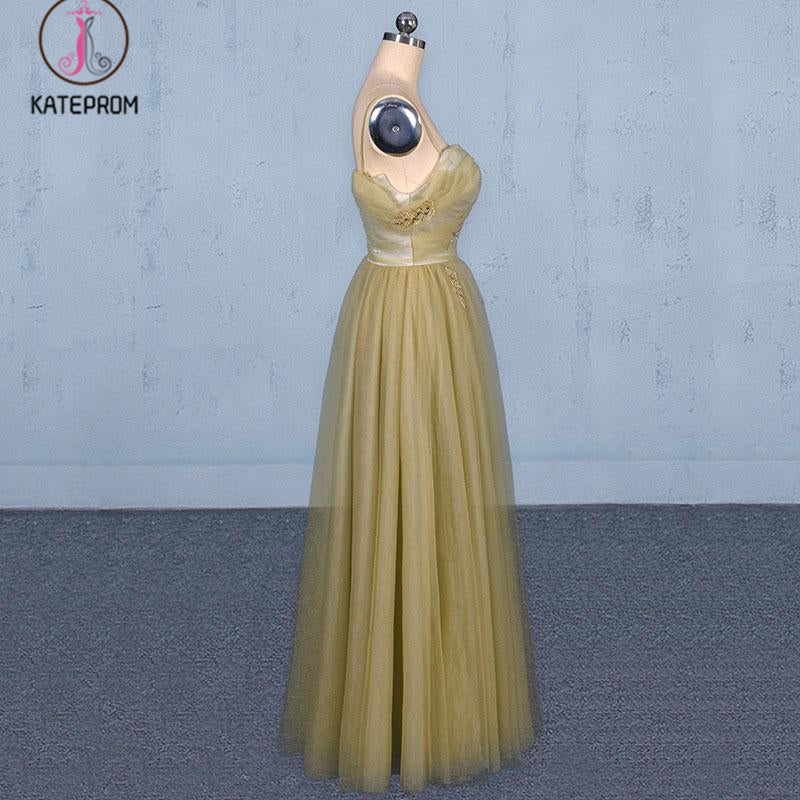 Spaghetti Straps Floor Length Tulle Prom Dress with Beading, Long Evening Dress KPP1090