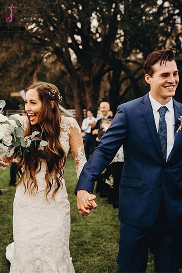 Elegant Mermaid Wedding Dresses Long Sleeves Lace Bridal Gowns KPW0630