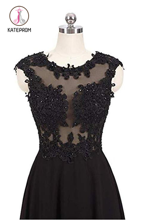 Black and Purple Sleeveless Ombre Prom Dresses, A Line Lace Appliques Evening Dresses KPP0873