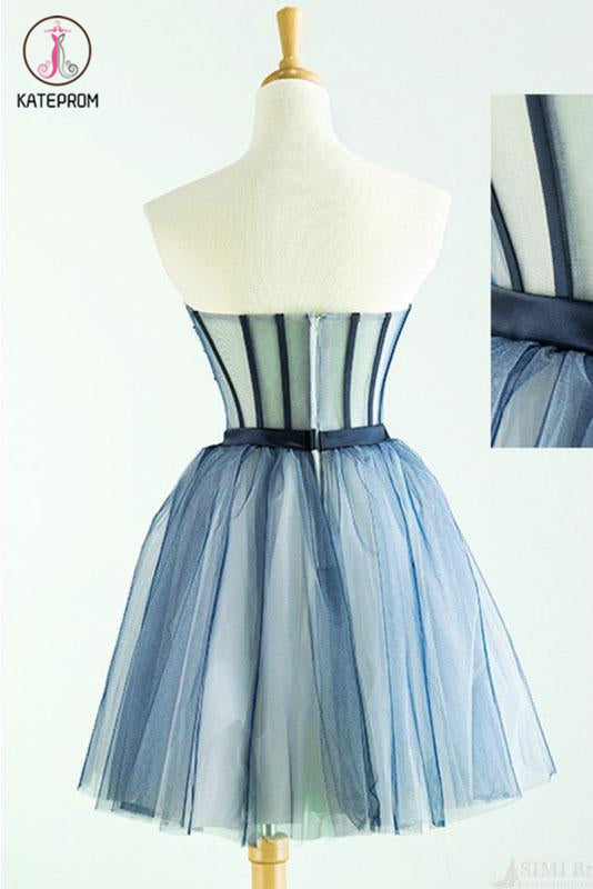 Cute Sweetheart Tulle Homecoming Dress with Beads, A Line Appliqued Short Prom Dress KPH0424