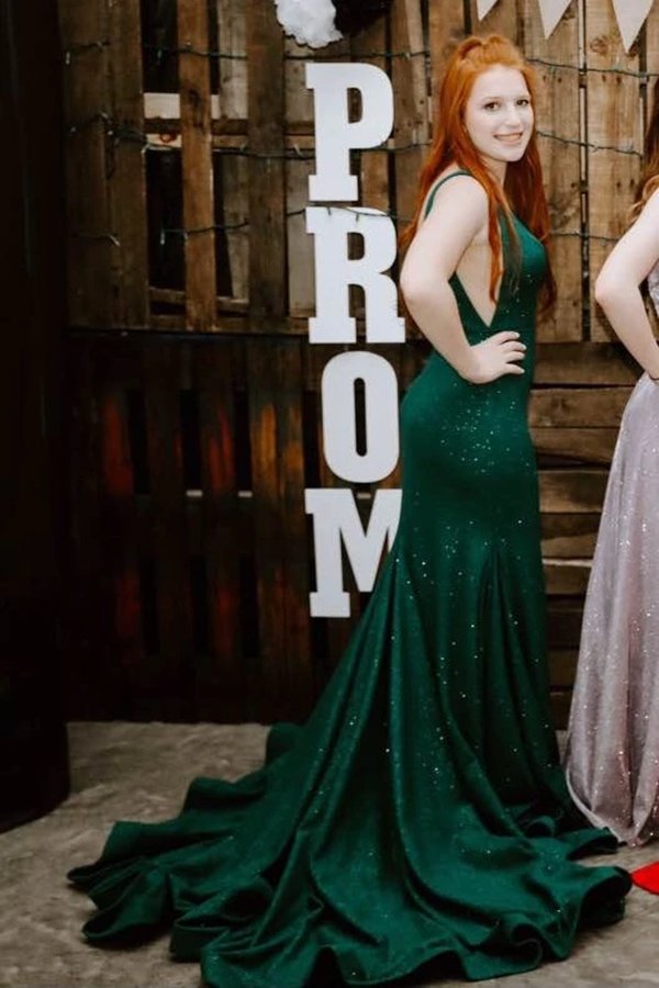 Mermaid Front Split Green Sequin Shiny Long Prom Dresses KPP1423