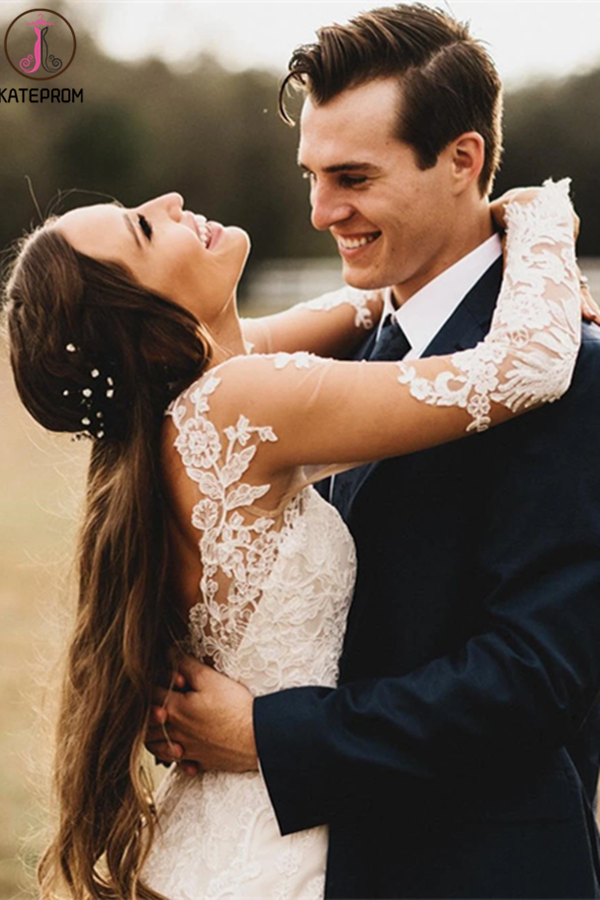 Elegant Mermaid Wedding Dresses Long Sleeves Lace Bridal Gowns KPW0630