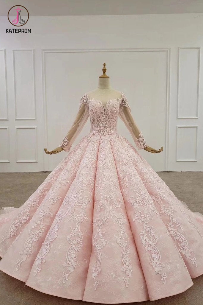 Ball Gown Long Sleeves Lace Prom Dress, Gorgeous Wedding Dress, Quinceanera Dress KPP1285