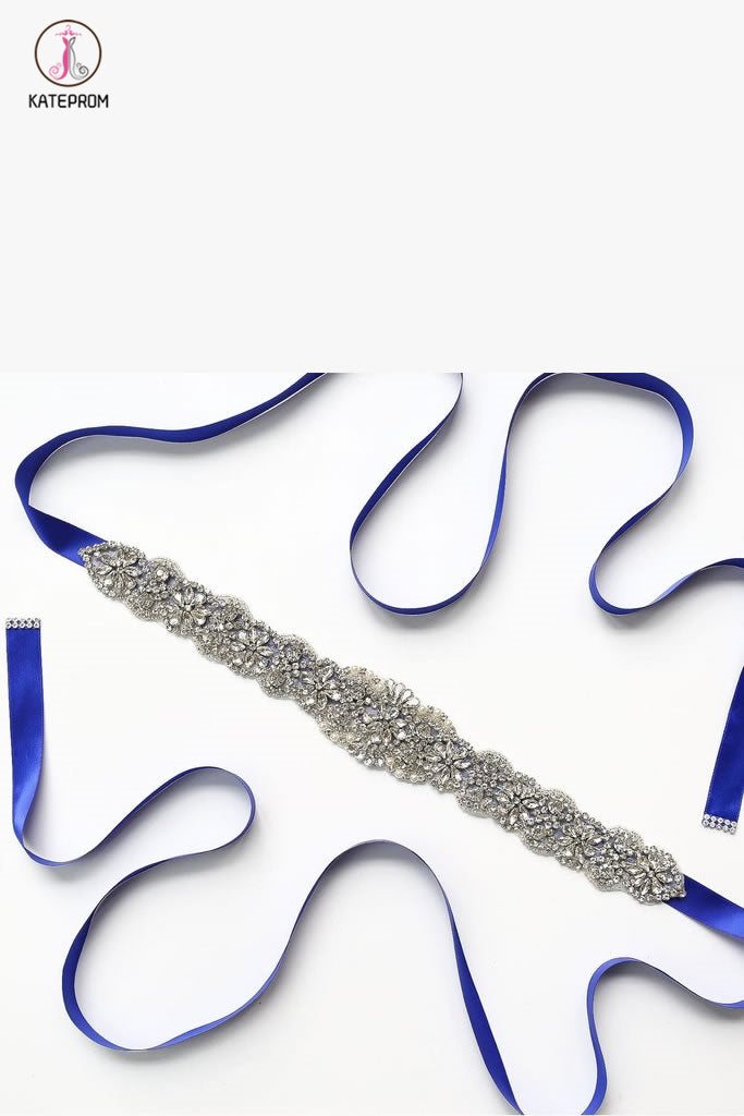 Elegant Long Crystal Sashes with Ribbon, Wedding Bridal Sash KPS0004