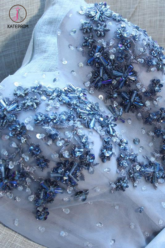 Lavender Sweetheart Beading Tulle Short Homecoming Dress with Ruffles, Unique Tulle Dress KPH0330