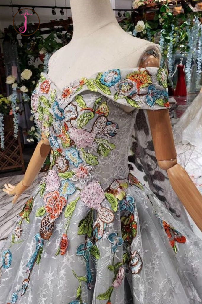 New Arrival Off the Shoulder Lace Prom Dress with Appliques, Quinceanera Dress KPP0871