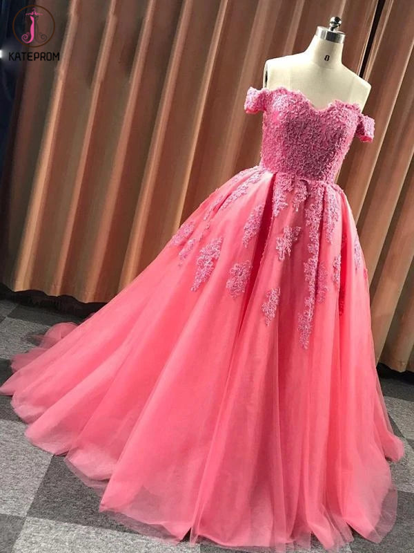 Ball Gown Sweetheart Cap Sleeve Lace Appliques Prom Dress KPP1258
