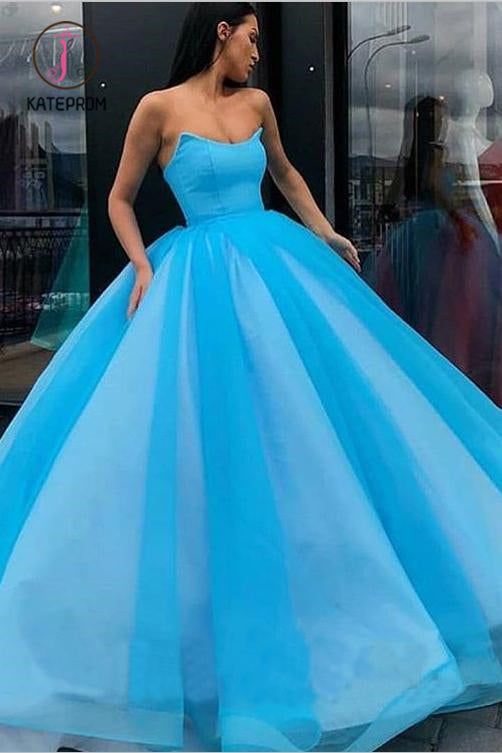 Blue Ball Gown Sweetheart Prom Dress, Princess Floor Length Tulle Quinceanera Dresses KPP1050
