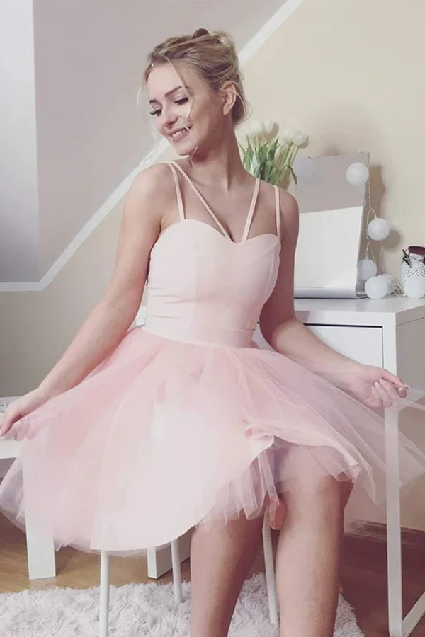 Cute Sweetheart Tulle Short Prom Dress Pink Homecoming Dress KPH0624