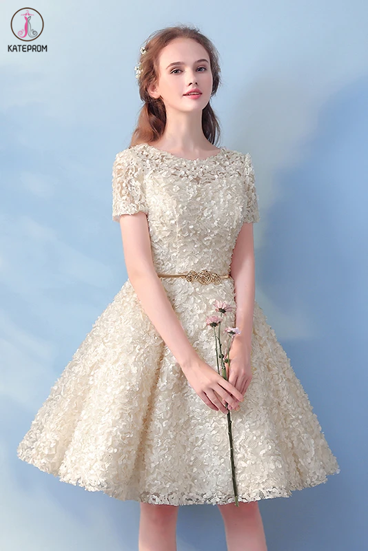 Cute Short Sleeves A Line Homecoming Dresses, Charming Short Graduation Dresses KPH0509