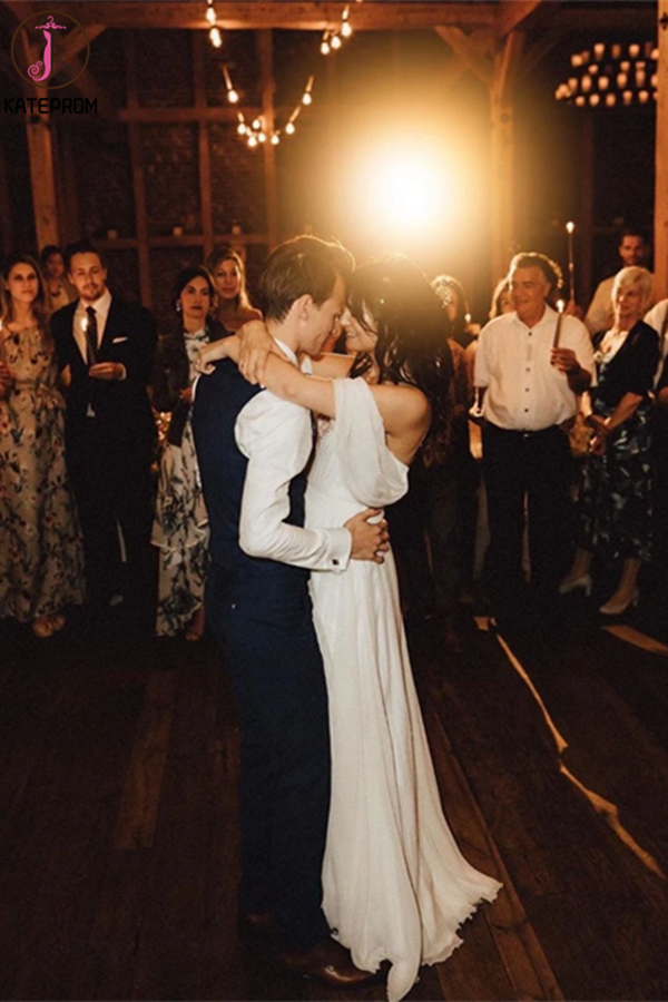 Glamorous A-line Wedding Dresses Backless Chiffon Bridal Gowns KPW0629