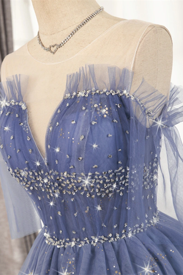 Flowy Cute A line Blue Homecoming Dresses Short Beading Prom Dress KPH0553