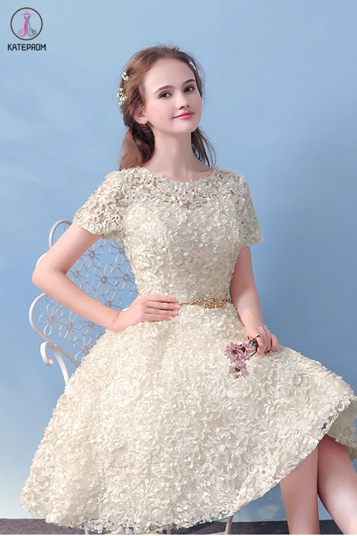 Cute Short Sleeves A Line Homecoming Dresses, Charming Short Graduation Dresses KPH0509