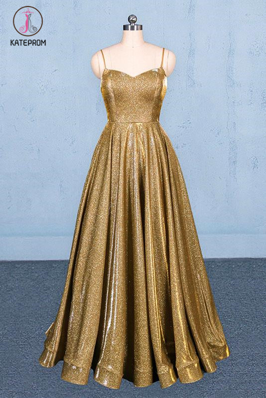 Sparkly Spaghetti Straps Sleeveless Floor Length Prom Dress KPP1091