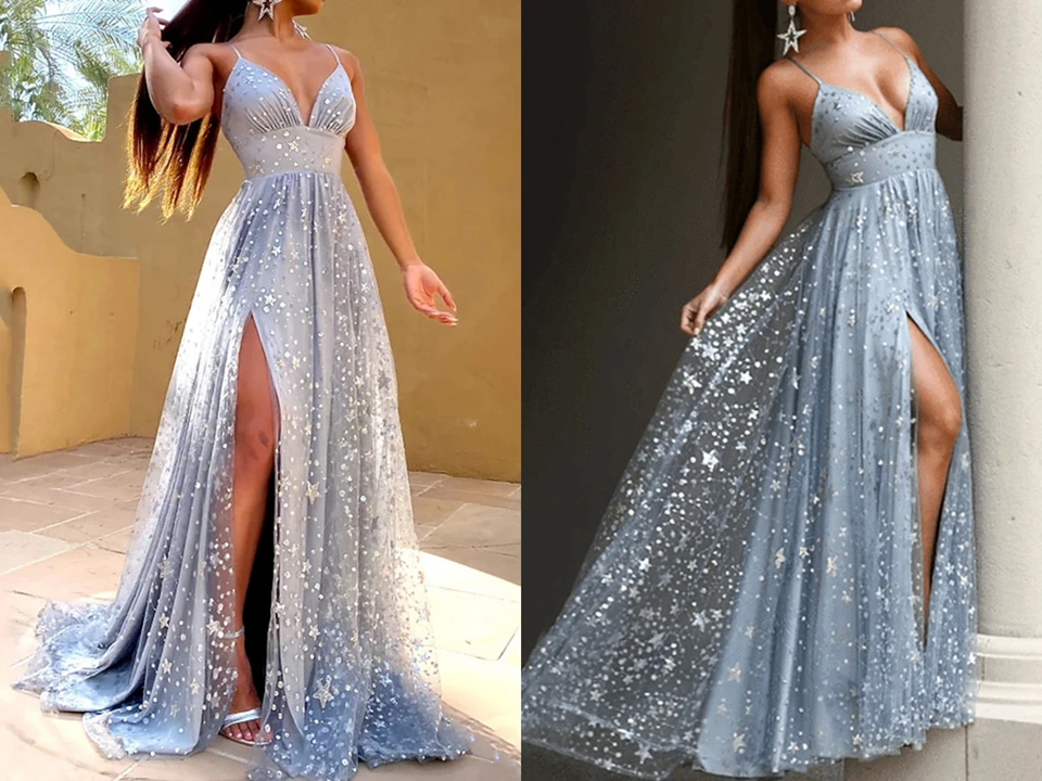 A Line Glittering Sexy Engagement Prom Dress V Neck Sleeveless Sequin Split Evening Dress KPP1455