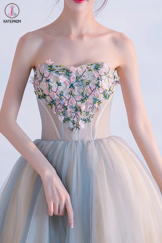 Cute Sweetheart Homecoming Dress with Flowers, Short Strapless Prom Dresses KPH0507