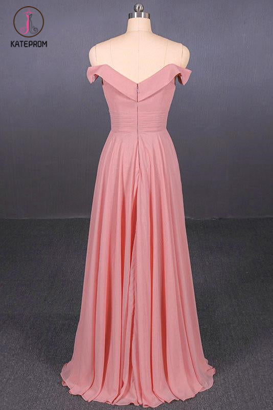 Strapless Floor Length Chiffon Pink Prom Dress, Simple A Line Bridesmaid Dress KPP1098