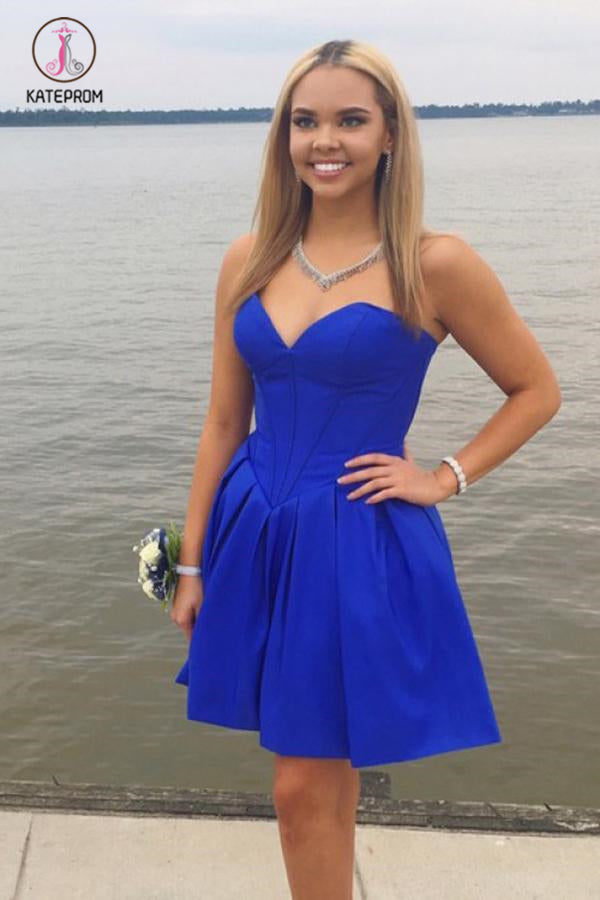 Royal Blue Strapless Sweetheart Homecoming Dress, Simple A Line Short Graduation Dress KPH0302