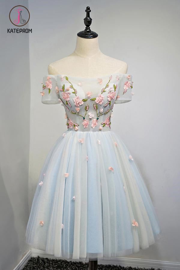 A Line Sweetheart Cute Short Homecoming Dress with Appliques, Mini Short Dress with Belt KPH0365