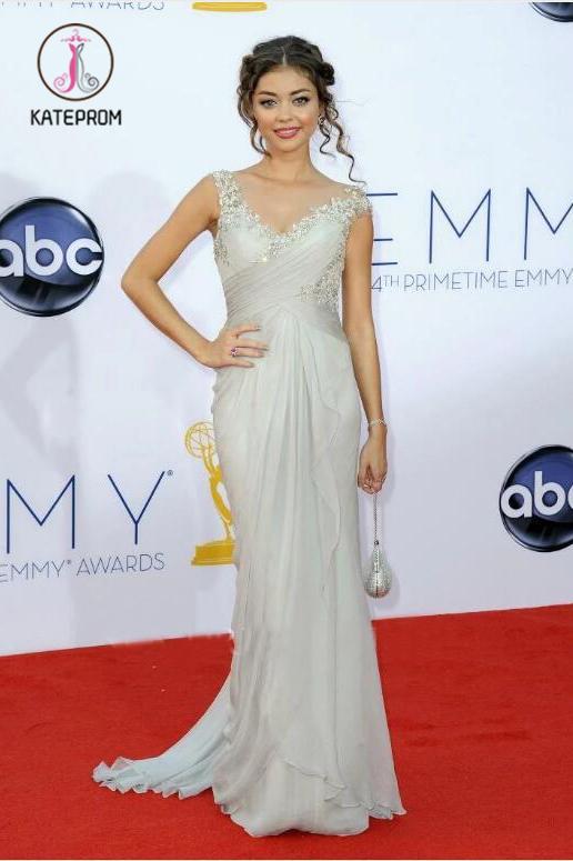 Elegant Straps Beading Sleeveless Floor-Length Chiffon Formal Dresses with Appliques KPP0955