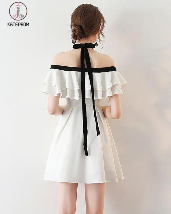 Chic Light Ivory Halter Ruffles Chiffon Short Homecoming Dresses,Short Prom Dresses KPH0277