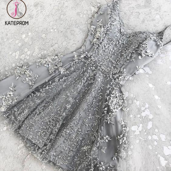 Spaghetti Strap V Neck Lace Homecoming Dresses, Mini Graduation Dresses, Sweet 16 Dress KPH0382