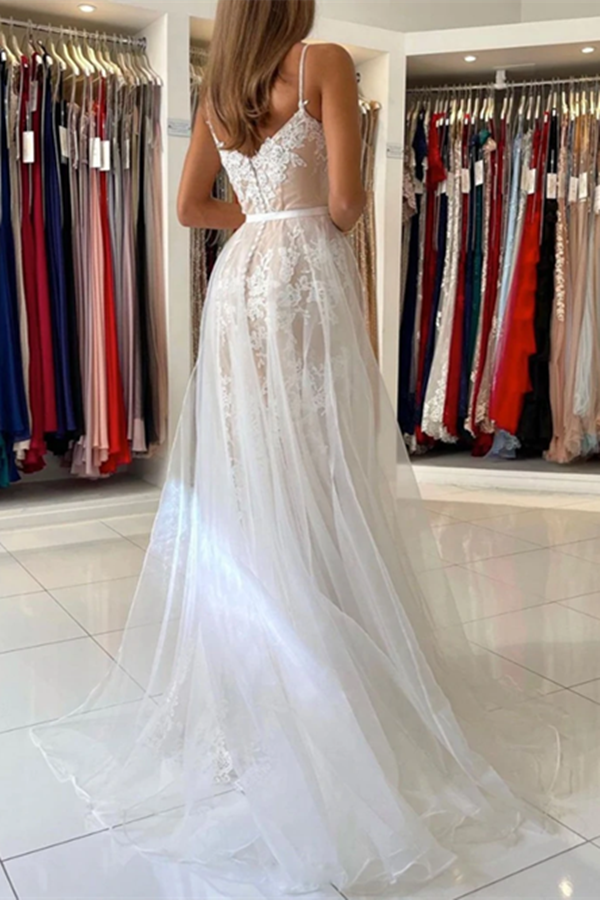 Elegant V Neck Mermaid Open Back Champagne Lace long Prom Dresses, Champagne Lace Formal Graduation Evening Dresses