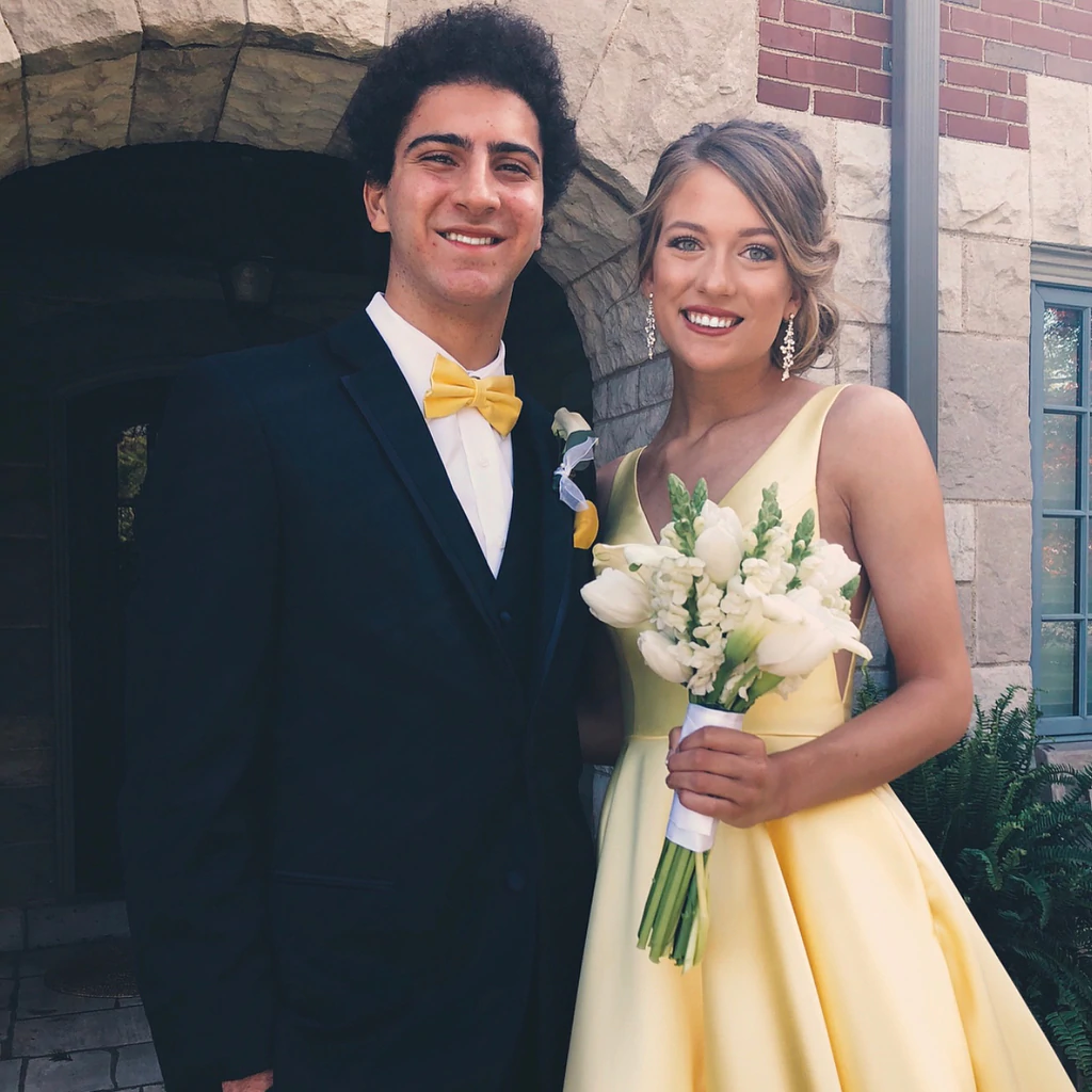 A Line V Neck Yellow Prom Dresses, Yellow V Neck Formal Graduation Evening Dresses KPP1567
