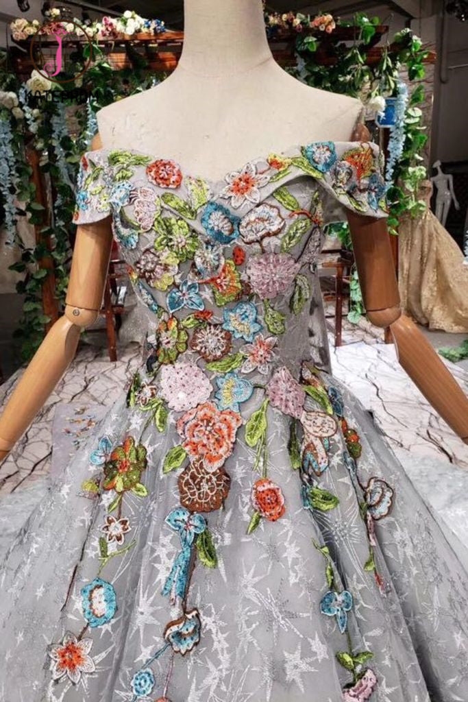 New Arrival Off the Shoulder Lace Prom Dress with Appliques, Quinceanera Dress KPP0871