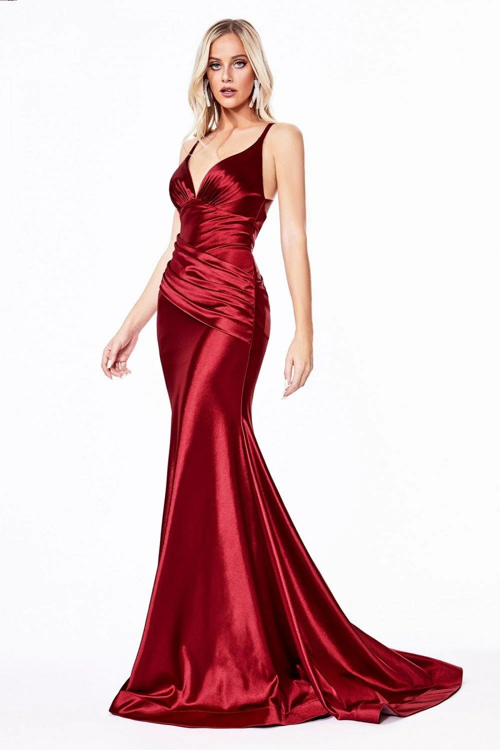 Cinderella Divine CH236 Long Satin Fitted Prom Formal Dress