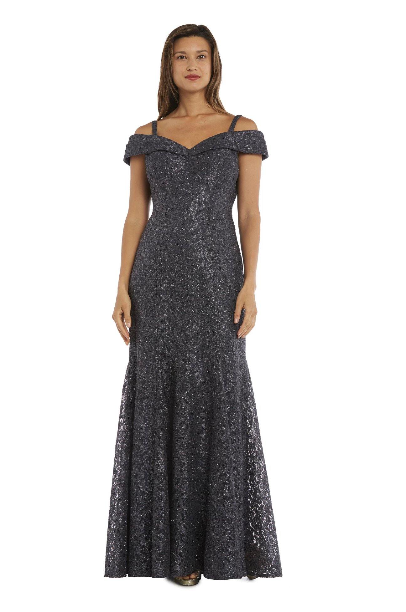 R&M Richards 2047P Long Off Shoulder Petite Lace Gown