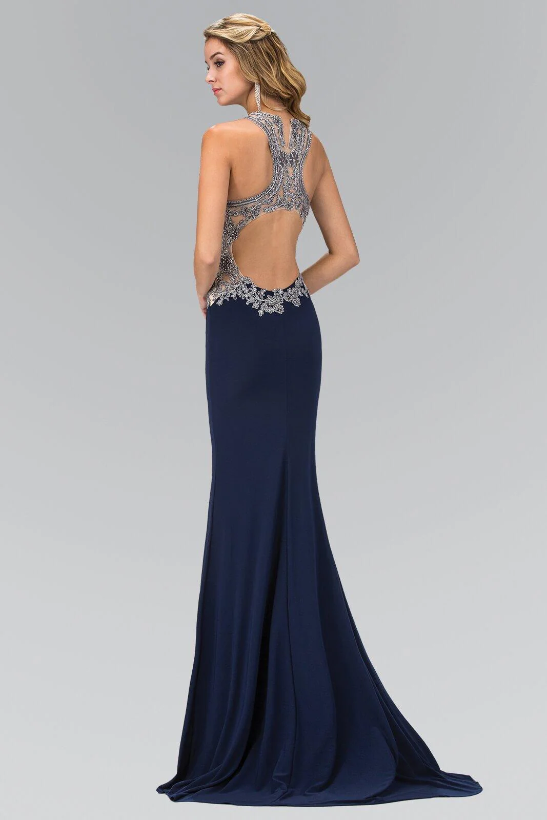 Long Formal Beaded Evening Prom Dress Low Back