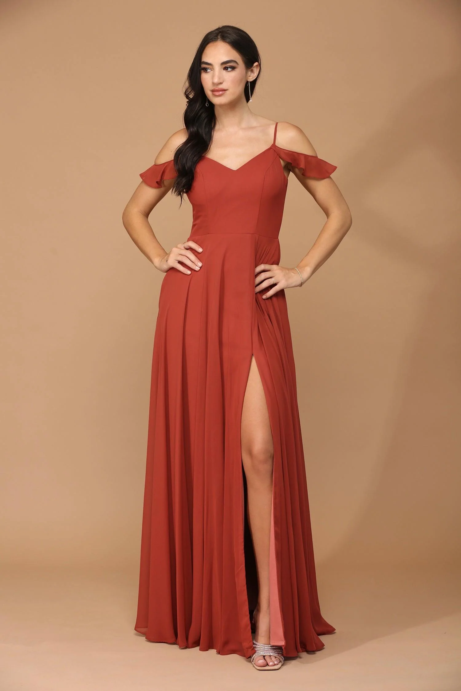 Long Off Shoulder Formal Chiffon Bridesmaids Dress