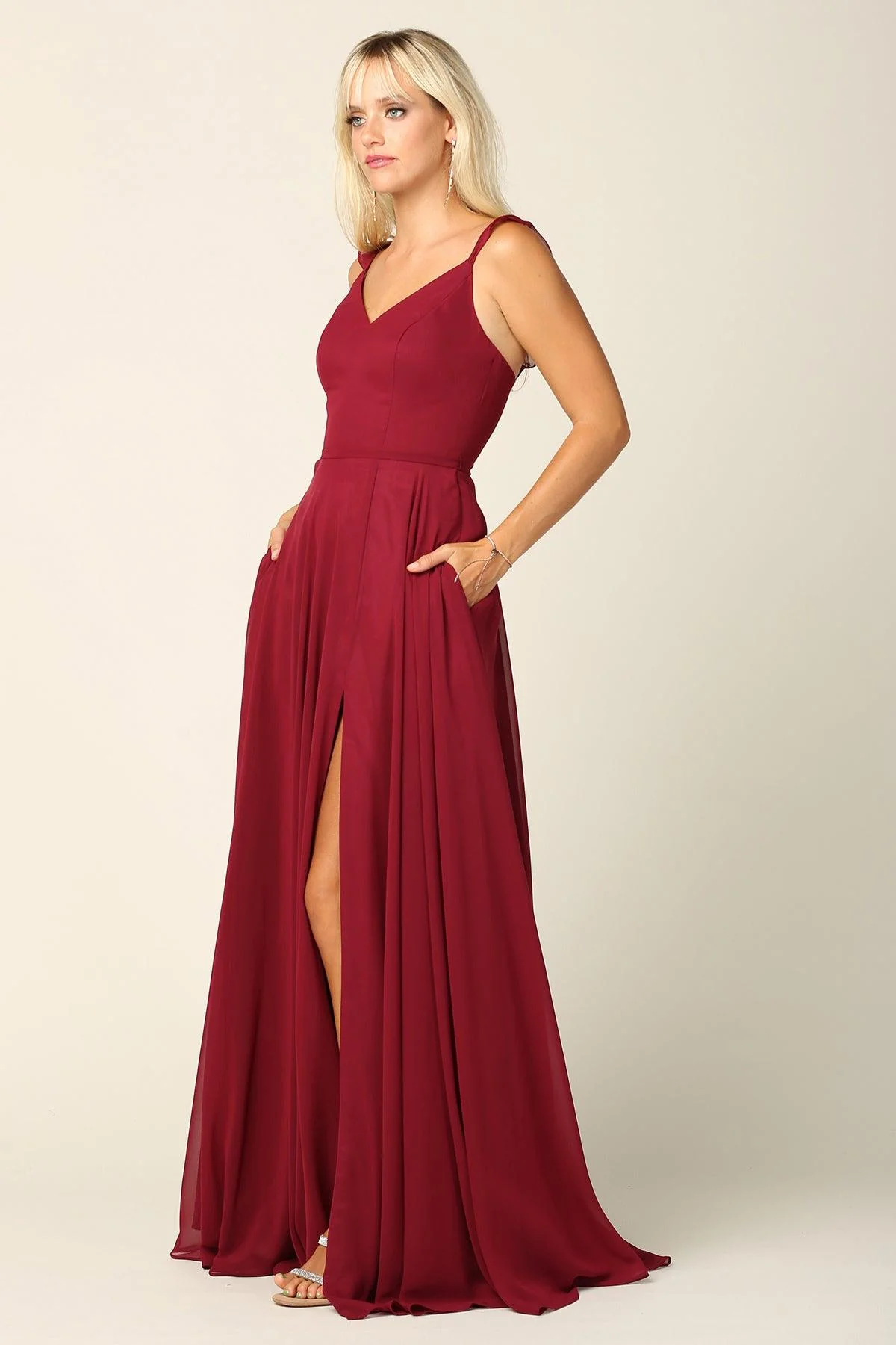Long Bridesmaids Ruffle Sleeve Chiffon Gown