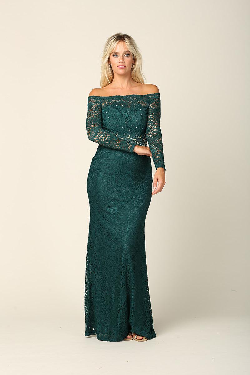 Long Off Shoulder Formal Lace Evening Party Dress