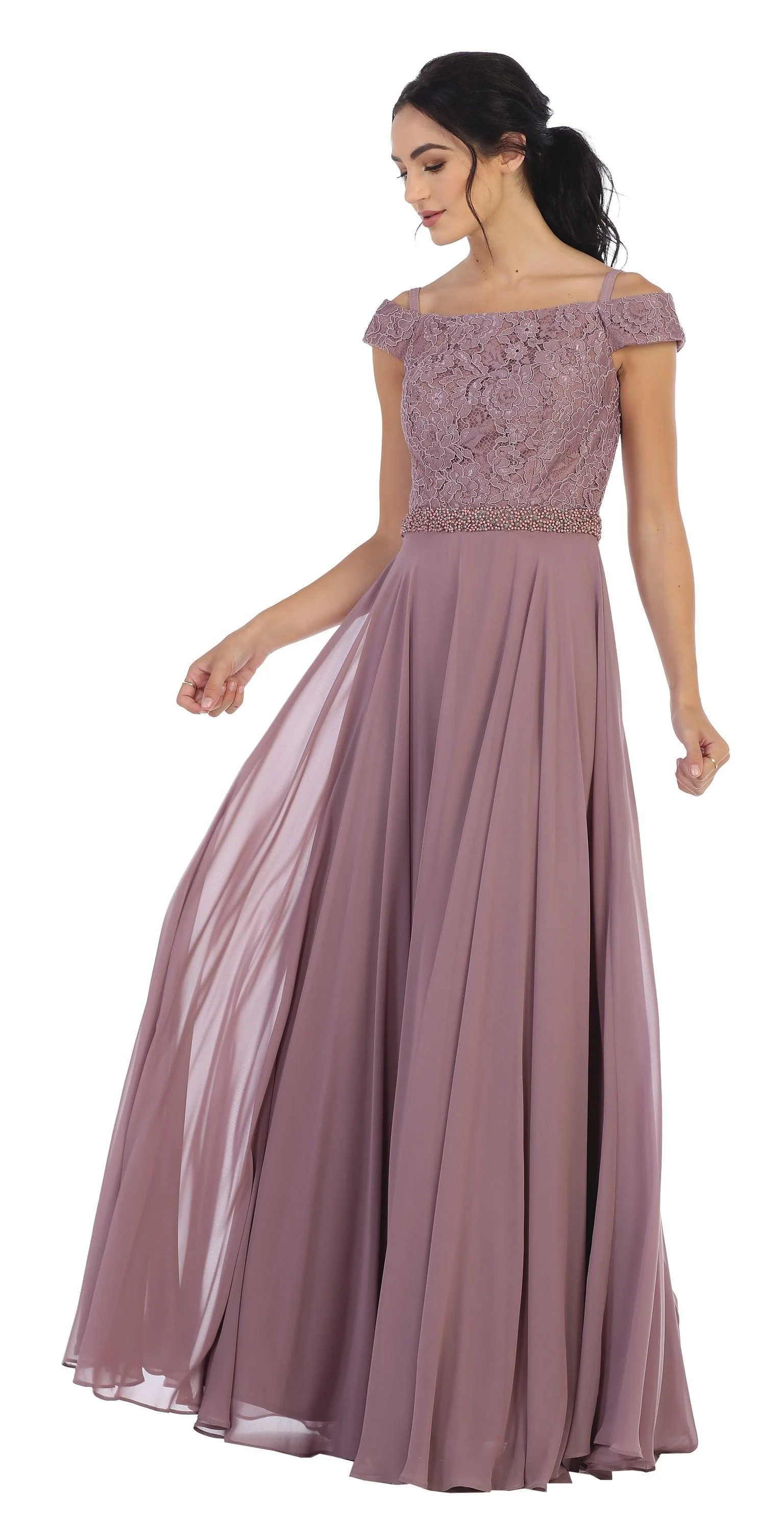 Long Off Shoulder Mother of the Bride Lace Dress