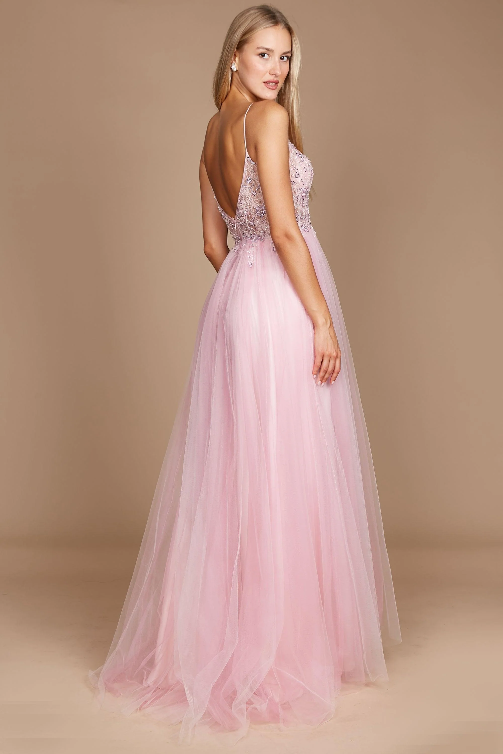 Dylan & Davids Long Jeweled Beaded Tulle Prom Dress