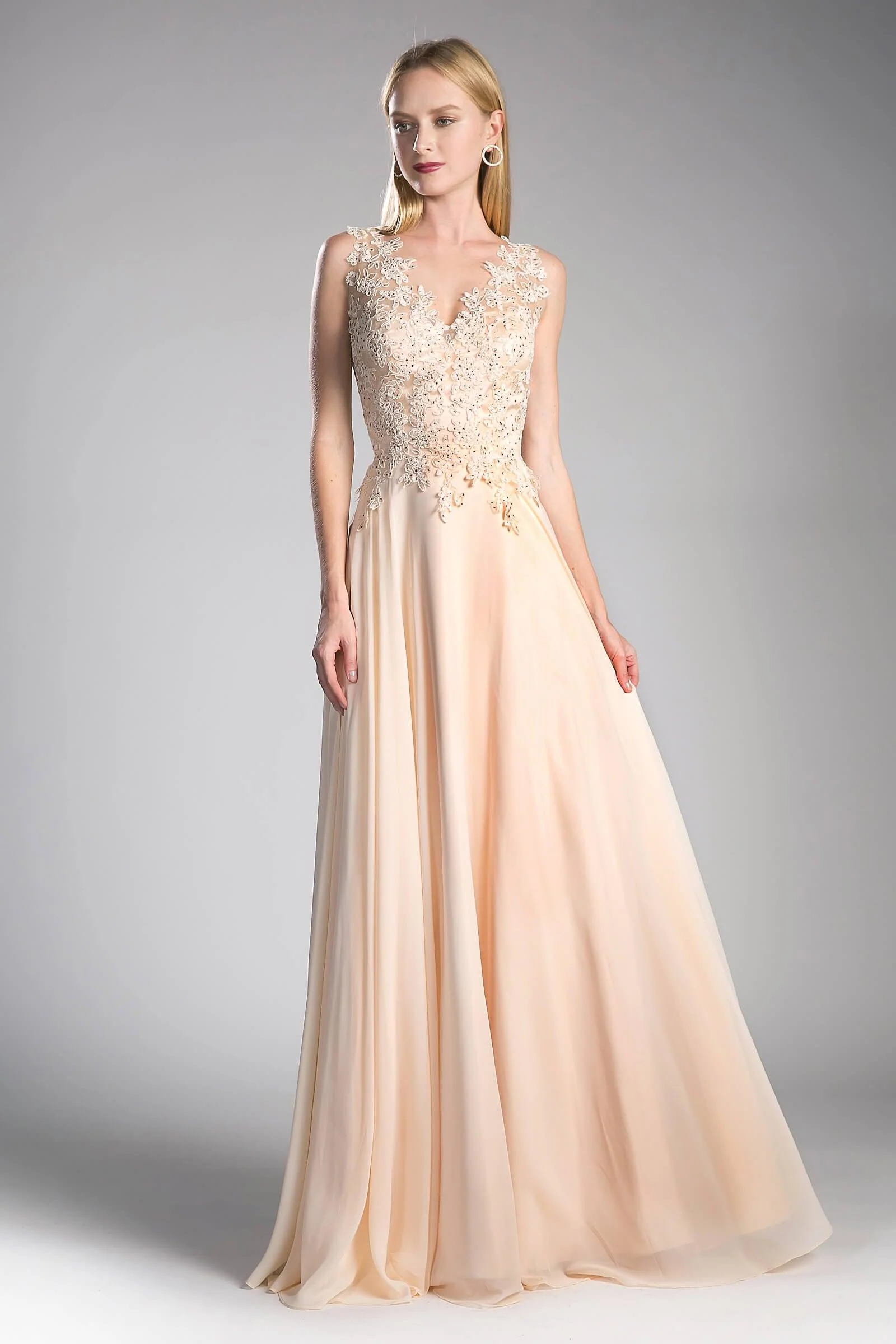 Cinderella Divine CD9177 Long Chiffon V-Neck Prom Sleeveless Formal Dress