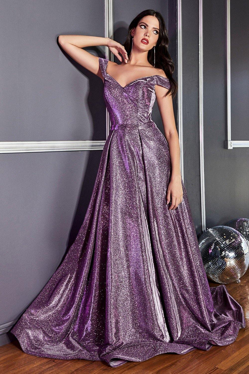 Cinderella Divine CB0036 Long Off Shoulder Prom Glitter Metallic Ball Gown