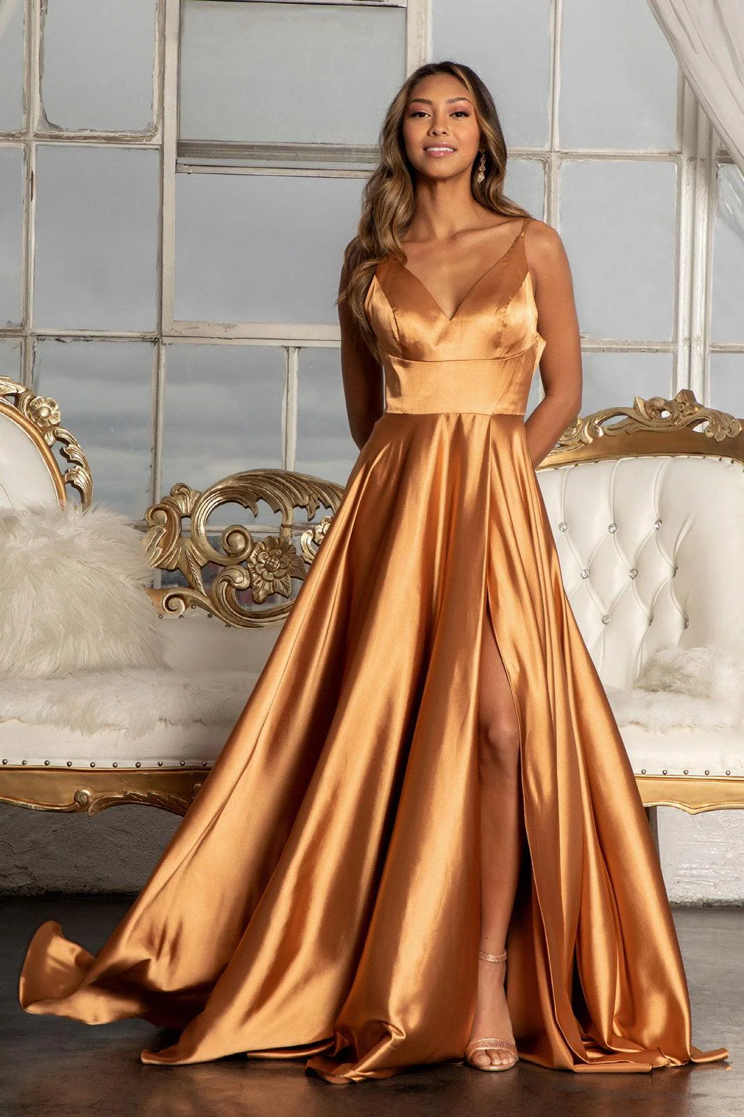 Long Spaghetti Strap Formal Bridesmaid Satin Dress