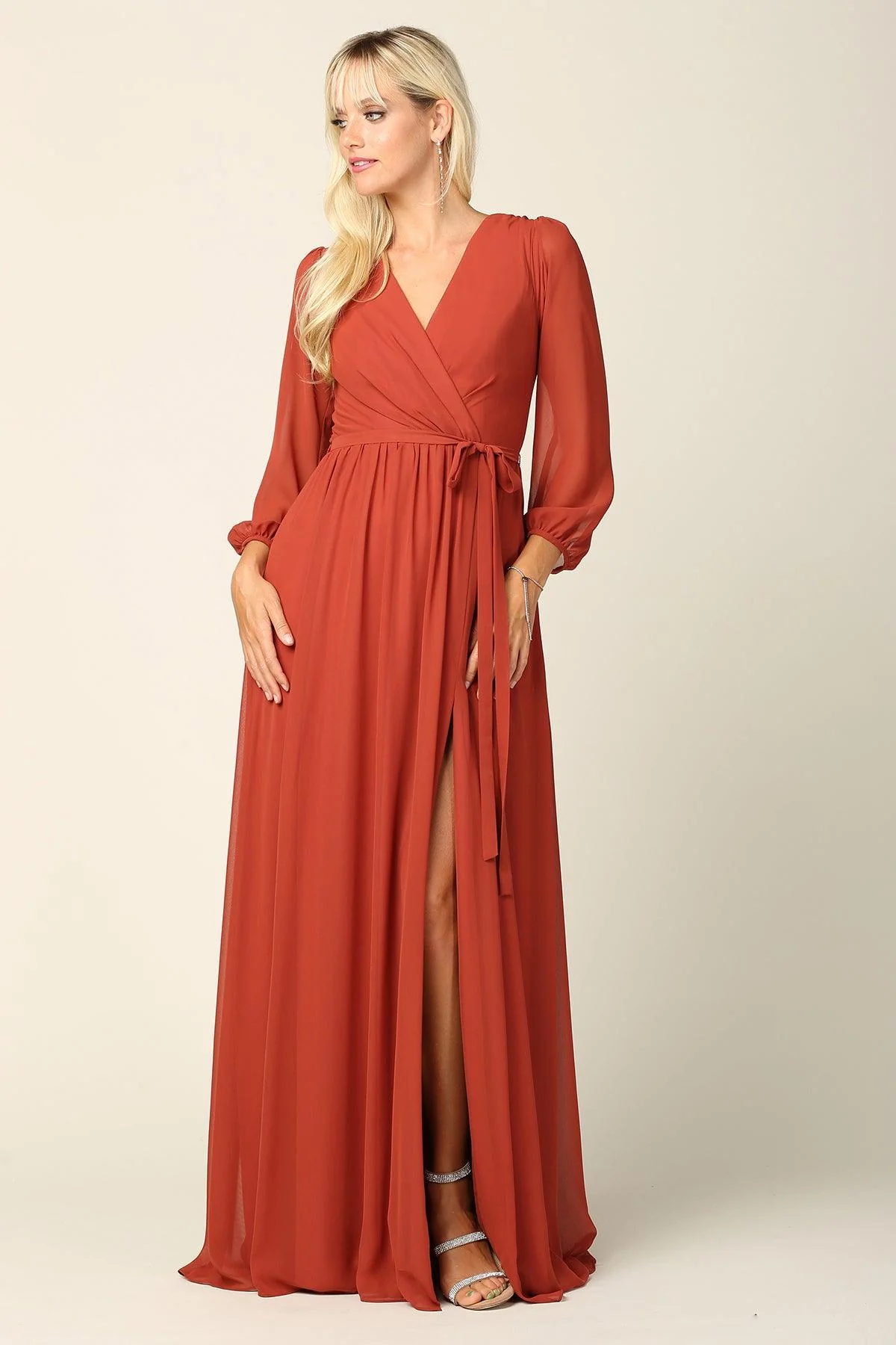 Long Sleeve Mother of the Bride Chiffon Dress