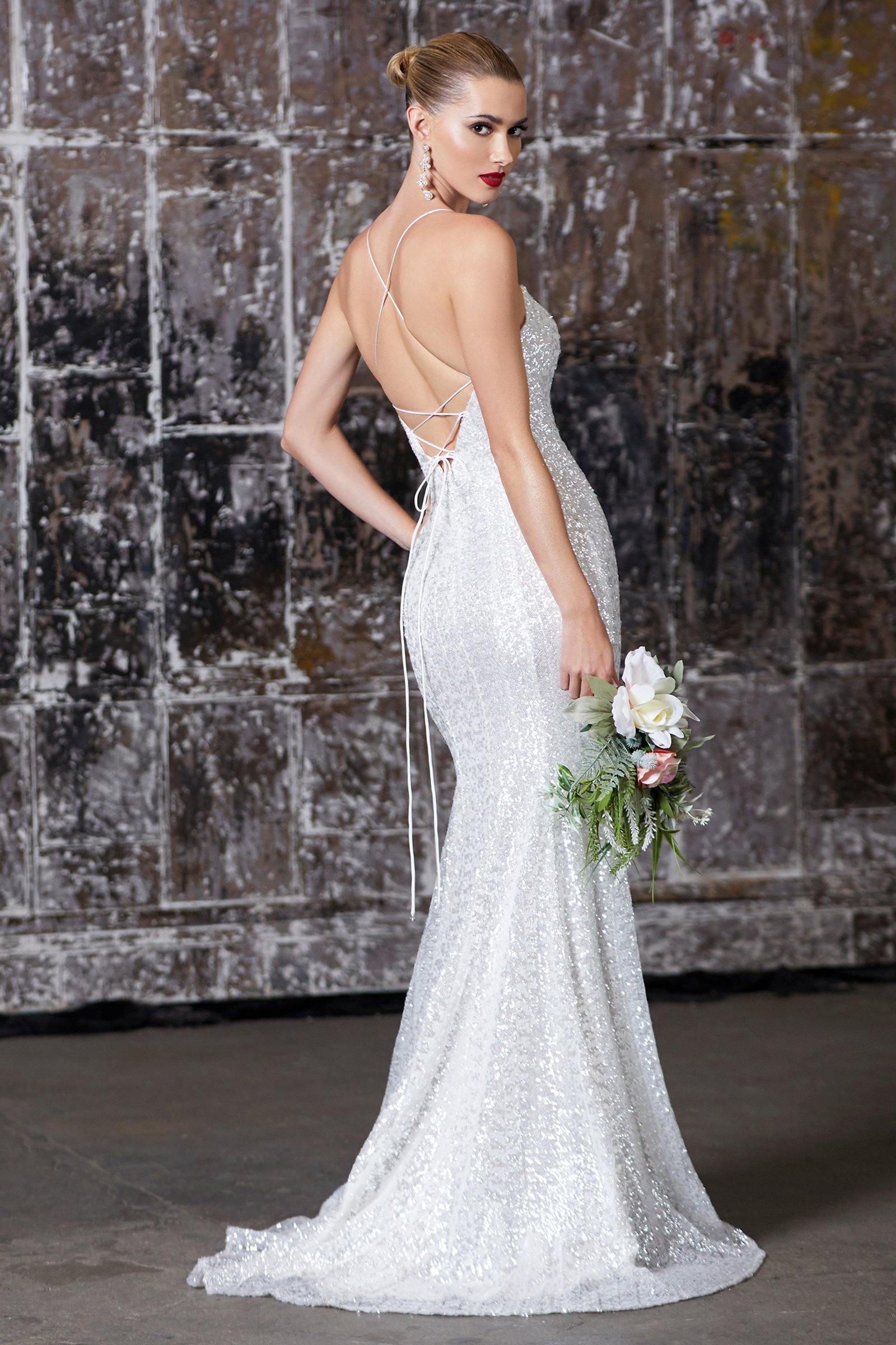 Cinderella Divine J787 Long Prom Formal Fitted Sequin Evening Dress